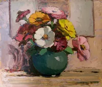 peinture : Bouquet au vase vert