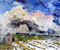 peinture : Triage de Dijon-Perrigny sous la neige