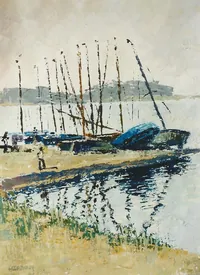 Peinture - la presqu'île du lac Kir