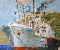 Peinture - Fos sur mer. Bateau à quai