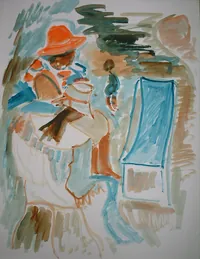 peinture : Charlotte sur la plage