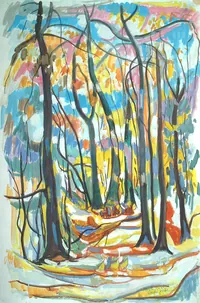 peinture : Dans la forêt