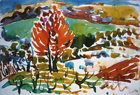 peinture : L'arbre rouge à Urcy