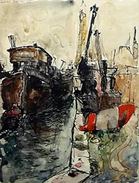 peinture : Chalon. Le port