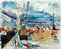 peinture : Dijon Le port du canal n°2