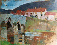 peinture : Village au bord de l'eau