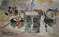 peinture : Dijon. Le port du canal n°8