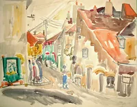 peinture : La Grande Rue à Mirebeau