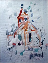 peinture : L'église Soleil levant