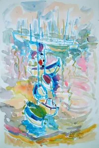 peinture : Cannes. Soleil couchant sur le port