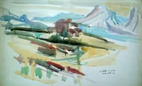peinture : Les Alpilles le matin.