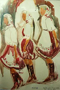peinture : Slovaquie n°1 . Jeunes filles Or