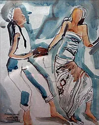 peinture : Cameroun . Danseurs