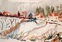 peinture : Flavignerot sous la neige