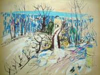 peinture : Le colombier, l'hiver