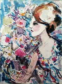 peinture : Yvette et les fleurs