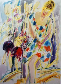 peinture : Mannequin aux fleurs
