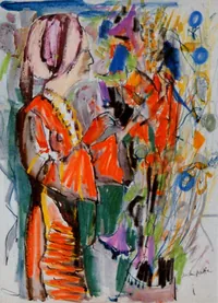 peinture : Femme et fleur