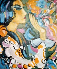 peinture : Femme aux fleurs