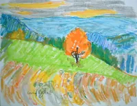 peinture : L'arbre rouge à Reulle n°2
