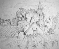 peinture : Fixin n°1. L'église dans les vignes