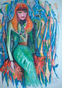 peinture : Michèle S. Rousse aux yeux verts