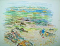 peinture : Sur la plage à Roscoff