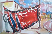 peinture : Artisans et tapis à Skopje